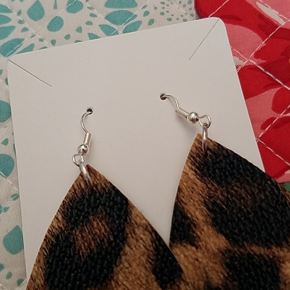 Handmade Faux Leather Leopard Earrings - Picture 2 of 4